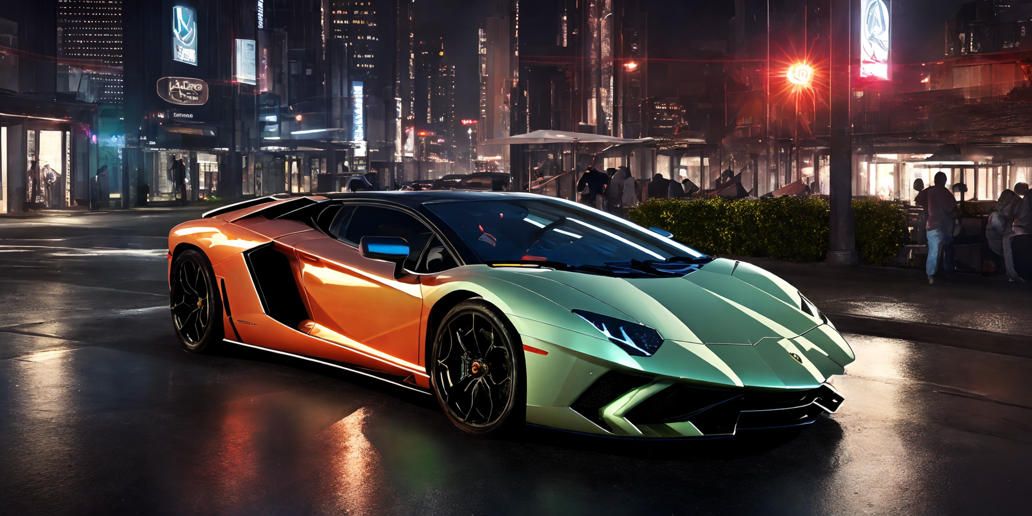 02033-398815283-Lamborghini poison,masterpiece,Lamborghini car logos,masterpiece, highly detailed photorealistic 8k raw photo,Rainy night, night.png